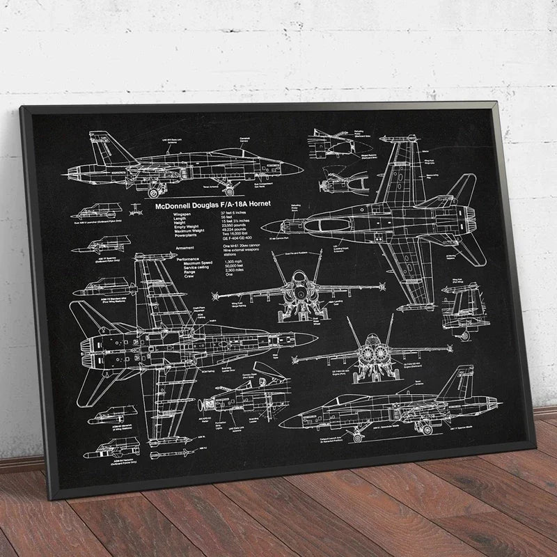 Fighter Jet Blueprint Wall Art