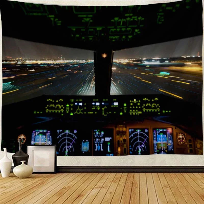Aircraft Cockpit Wall Tapestry