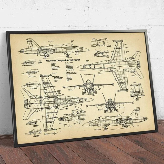 Fighter Jet Blueprint Wall Art