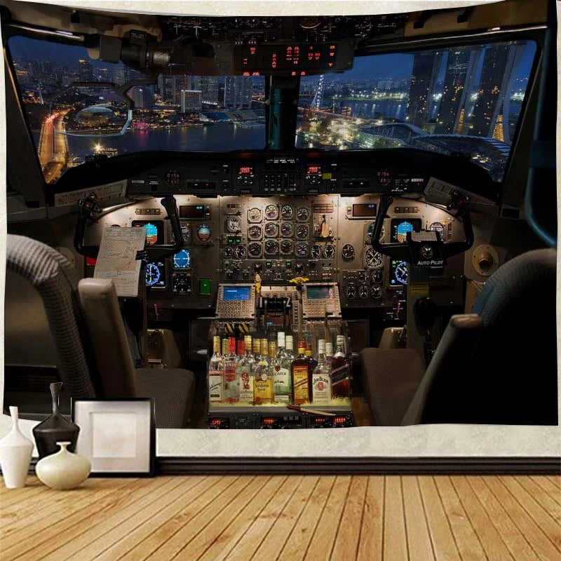 Aircraft Cockpit Wall Tapestry