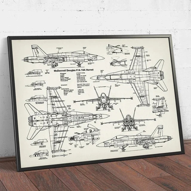 Fighter Jet Blueprint Wall Art