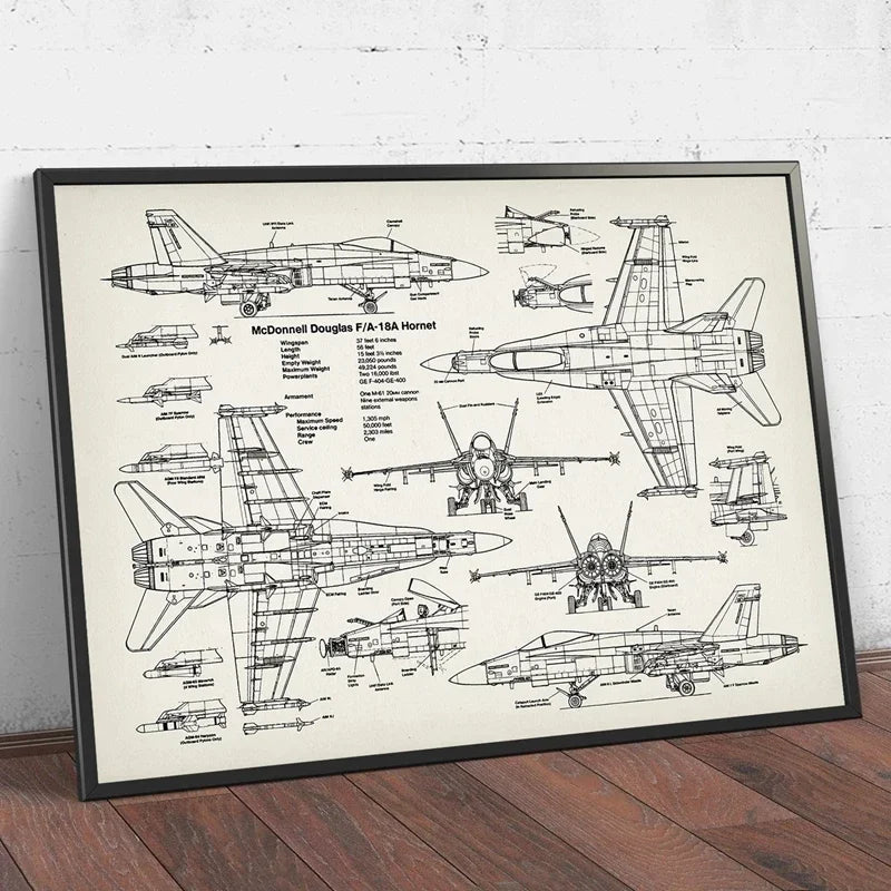 Fighter Jet Blueprint Wall Art