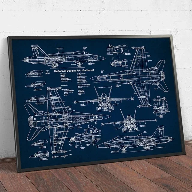 Fighter Jet Blueprint Wall Art