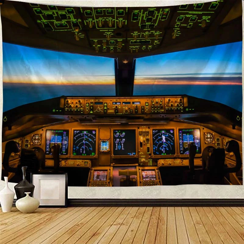 Aircraft Cockpit Wall Tapestry