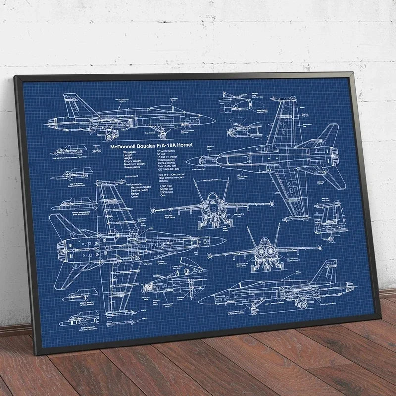 Fighter Jet Blueprint Wall Art
