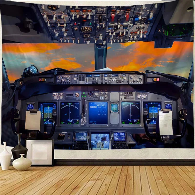 Aircraft Cockpit Wall Tapestry