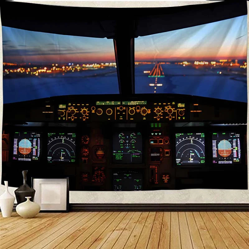 Aircraft Cockpit Wall Tapestry