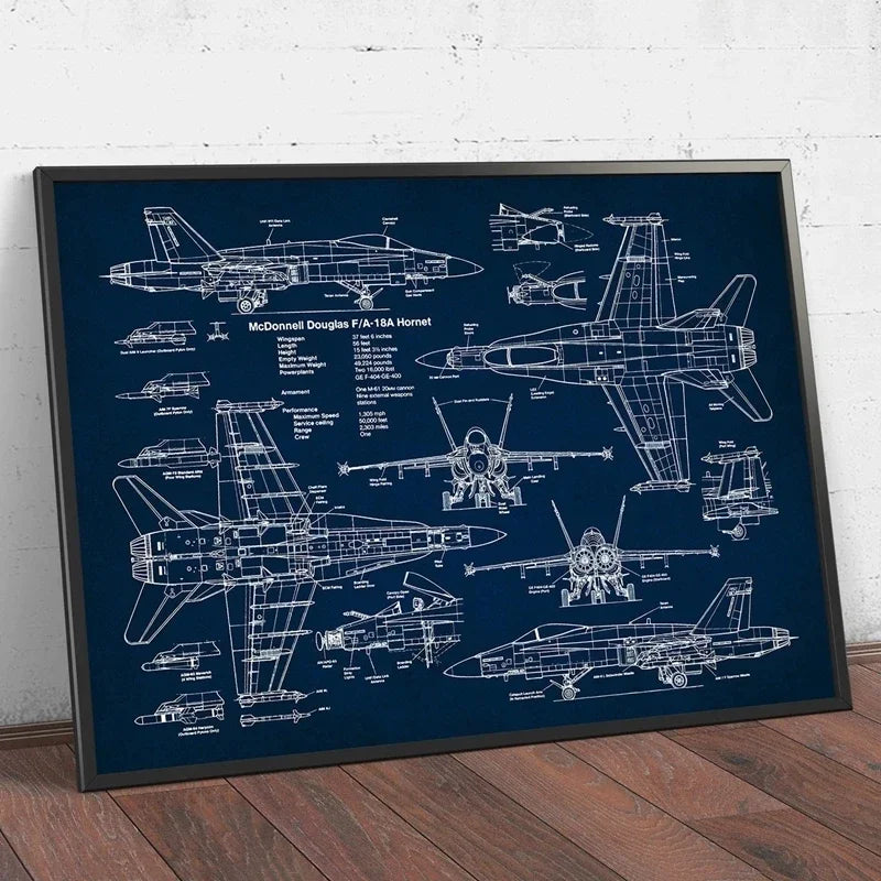 Fighter Jet Blueprint Wall Art