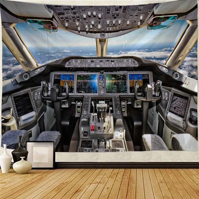 Aircraft Cockpit Wall Tapestry